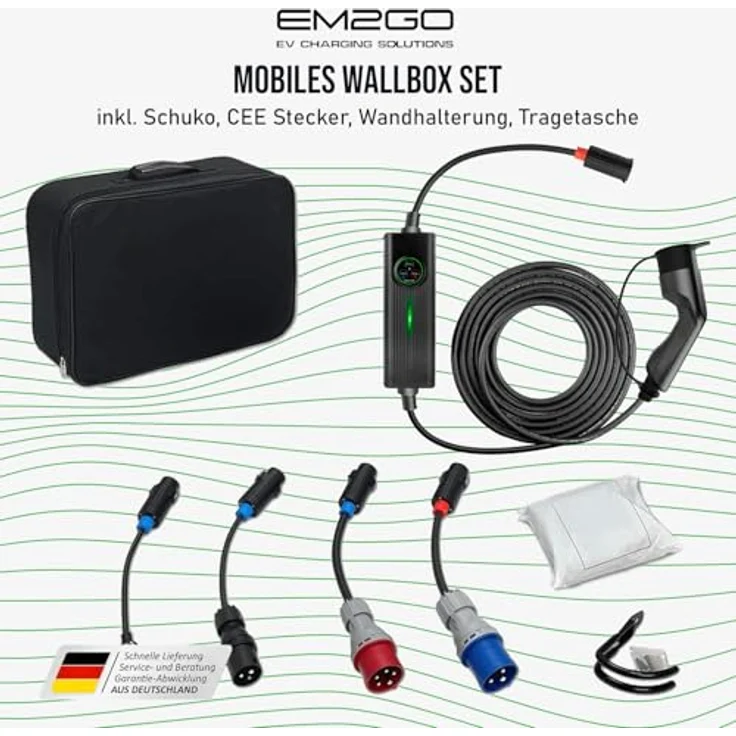 EM2GO Wallbox 11kW, Mobile Ladestation mit Adaptern und robustem Transportkoffer – Bild 2
