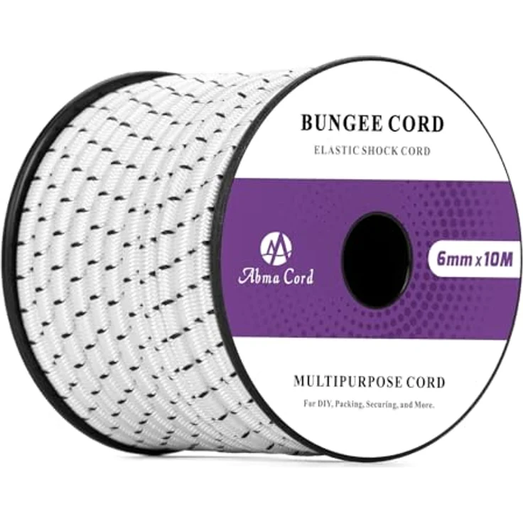 Abma Cord Gummiseil Expanderseil 6mm x 10m, UV-beständiges Spannseil für Plane und Zelte, weiß & schwarz – Bild 1