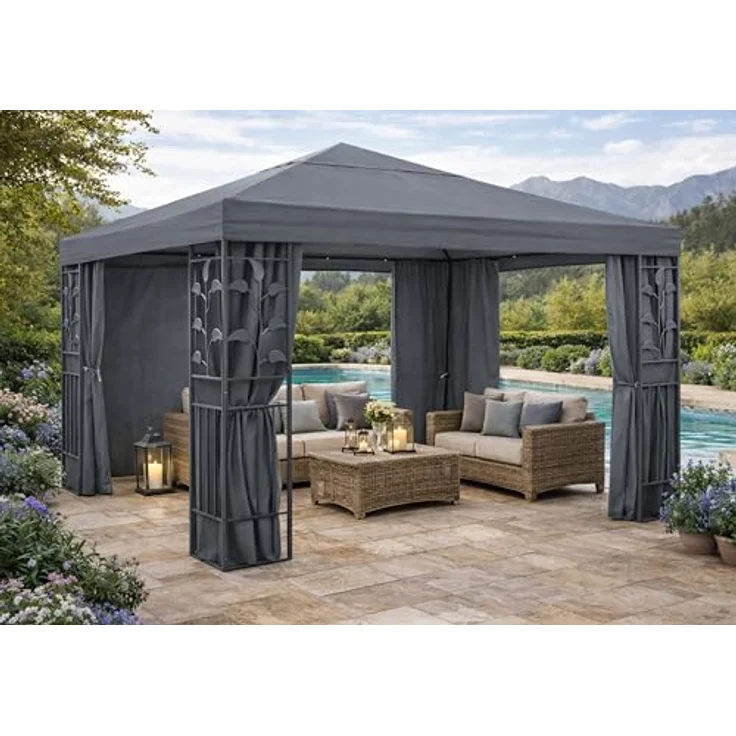 2 Seitenteile mit RV 300x195cm für Rank Pavillon 3x3m Seitenwand Anthrazit RAL 7012 – Bild 4