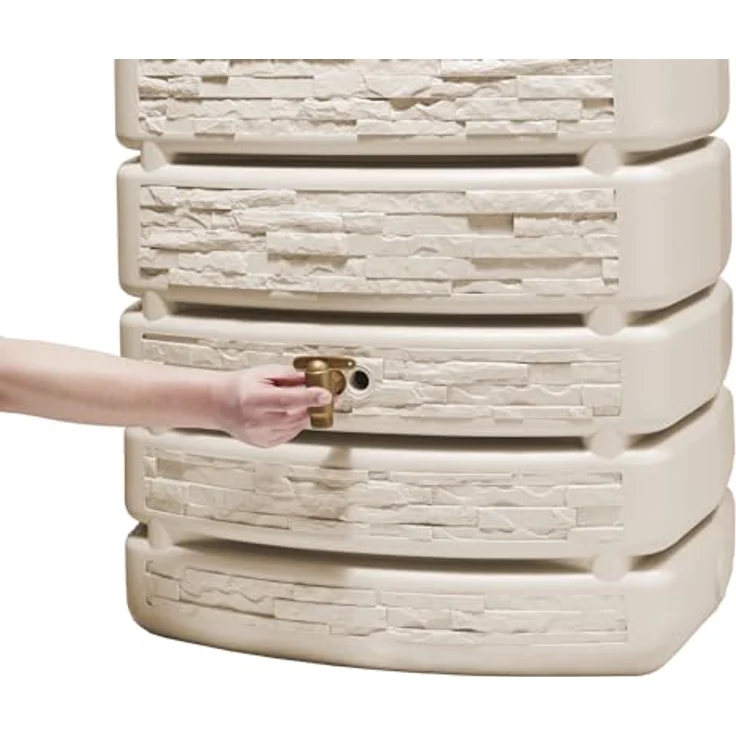 Graf 4Rain Regentonne Wand-Tank SLIM Stone Dekor 500L sandbeige, Stilvolle Steinoptik, inkl. Auslaufhahn – Bild 5