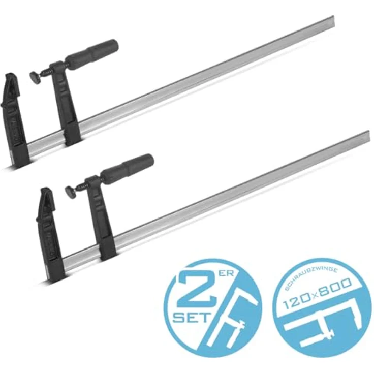 STAHLWERK Schraubzwinge 120x800 mm 2er Set, robuste Klemmzwinge aus Stahl und Kunststoff mit rutschfestem Griff und stabiler Konstruktion – Bild 2