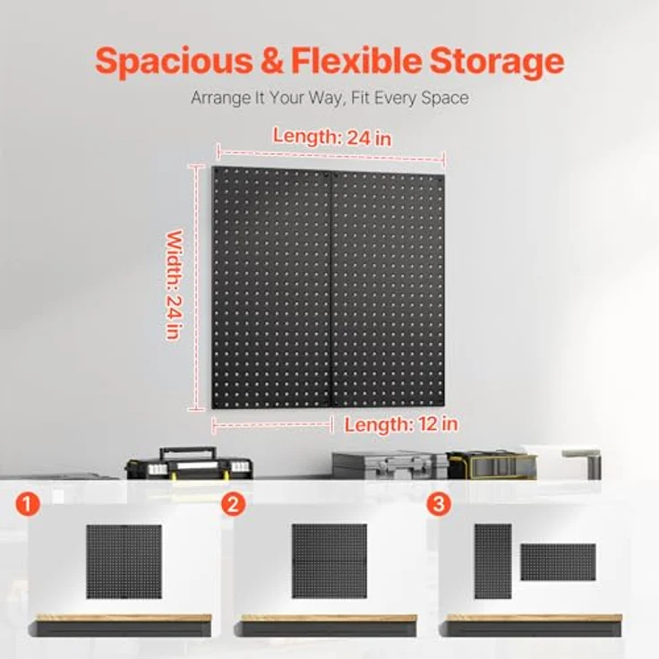 VEVOR Werkzeugwand, 61 x 30 cm, 2er-Set, Stahl-Stecktafel-Wand-Organizer mit hoher Tragfähigkeit, schwarz – Bild 4