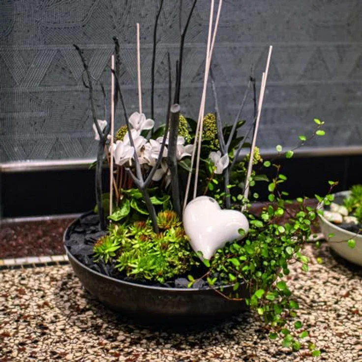 matches21 wetterfeste Pflanzschale für draussen - große Dekoschale in schwarz marmoriert als Blumenschale - Garten Schale in 20 cm für Blumen, Bonsai oder Friedhof Grabschale – Bild 4