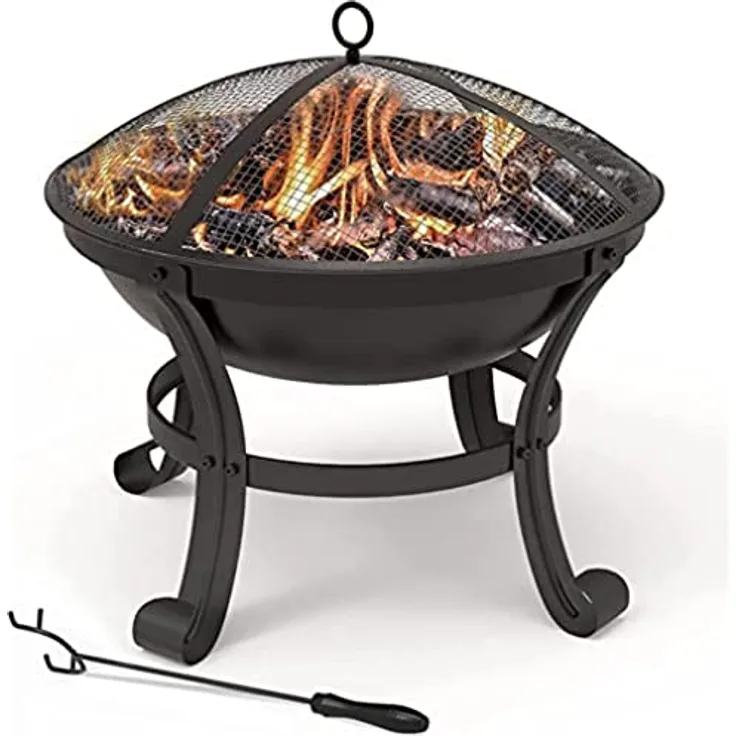 VOUNOT Feuerschale mit Funkenschutz, Feuerkorb Feuerstelle für Heizung, Garten, Camping, Terrasse, Ø 55 cm, Schwarz