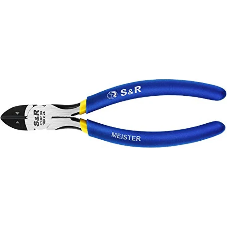 S&R Seitenschneider 180x24 mm, Hochwertiger 55 High Carbon Stahl, phosphatierte Schneidbacken, integrierte Zange, doppelt ummantelte Griffe