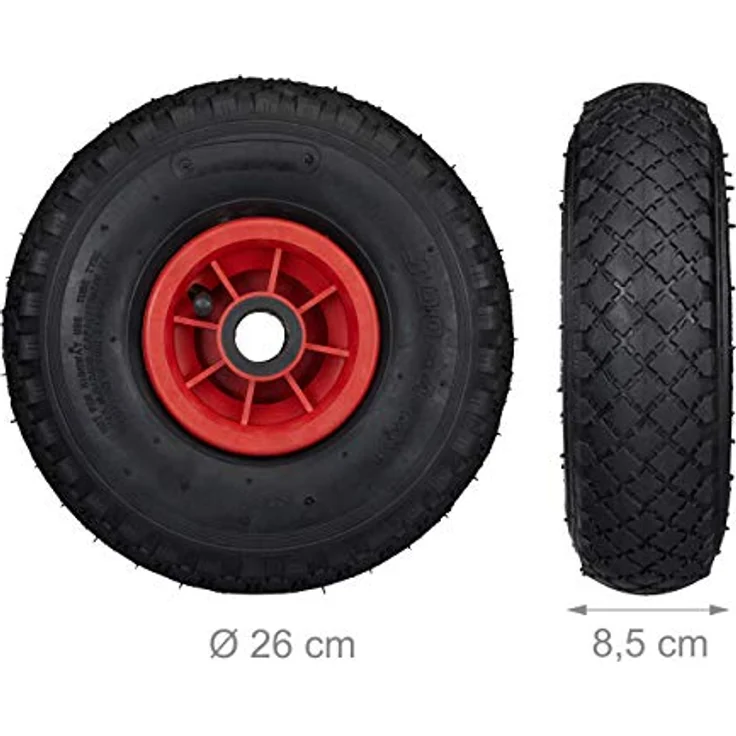 2er Set Sackkarrenrad, 3.00-4, luftbereift, Ersatzrad mit Kunststofffelge, 260x85mm, Ø Achse 25mm, schwarz-rot – Bild 5