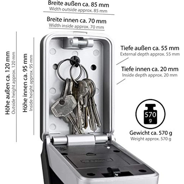 ONVAYA® Elektronischer Schlüsselkasten | Schlüsseltresor mit individuell einstellbarem Zahlencode | Einfache Wandmontage | Wetterfestes Metallgehäuse für innen & außen | Mastercode – Bild 2