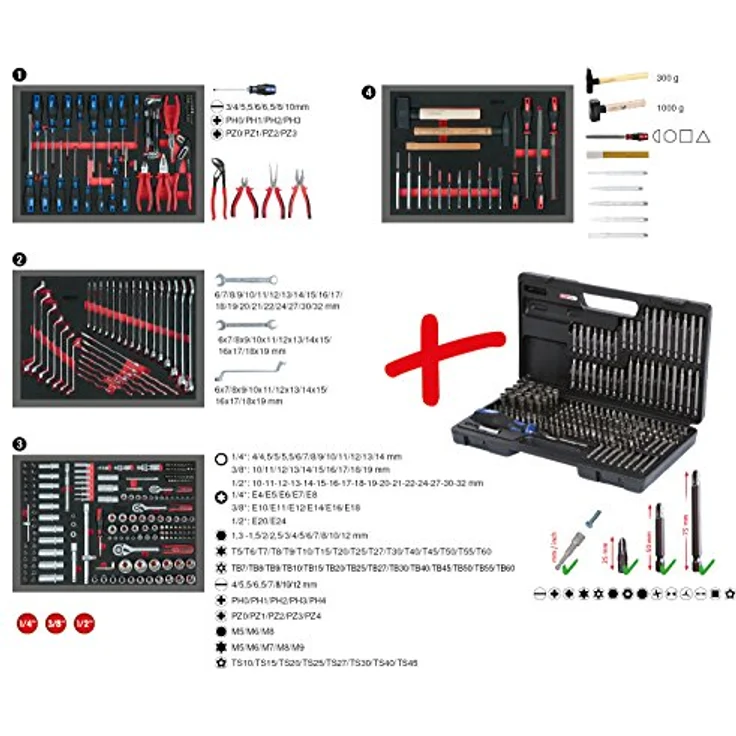 KS Tools Werkzeugkoffer, Universal Systemeinlagen-Satz mit 515 hochwertigen Werkzeugen, öl- und chemikalienbeständig – Bild 2