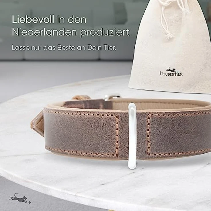 FREUDENTIER® Hundehalsband aus Leder, Made in Holland, gefüttert & super komfortabel, hochwertiges breites Lederhalsband aus zertifiziertem Vollnarbenleder, Model Amstelpark (25.5-33.5cm Halsumfang) – Bild 3
