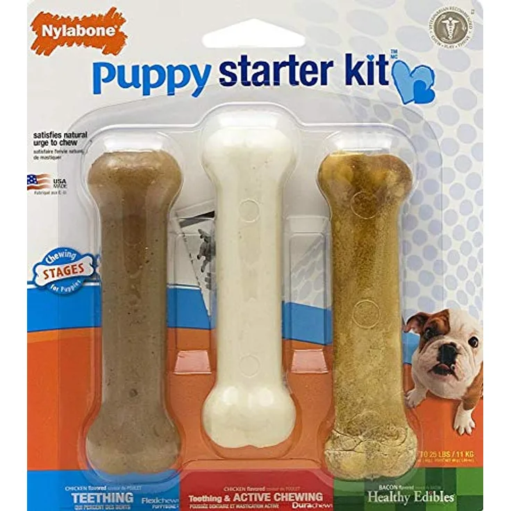 Nylabone Puppy Welpen Kauknochen Starterset Hühnchen-Geschmack