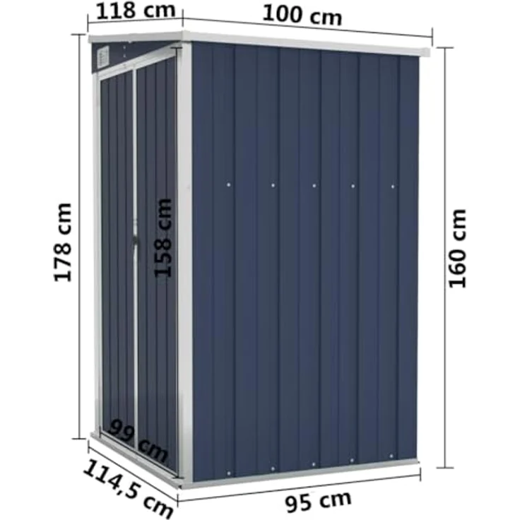 vidaXL Anbauschuppen Anthrazit 118x100x178 cm Verzinkter Stahl, Double Doors, Lockable Plastic Handle, Low Maintenance – Bild 8