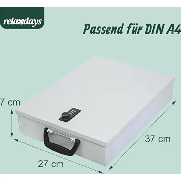 Relaxdays Dokumentenkassette, DIN A4 mit Zahlenschloss und Tragegriff, hellgrau, 7x37x27 cm – Bild 4
