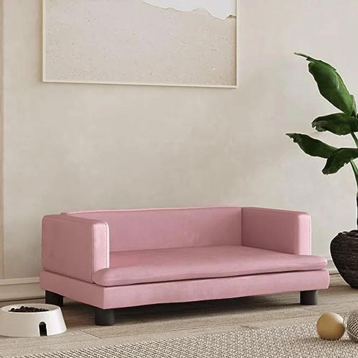 vidaXL Hundebett, Hundekissen mit weicher Polsterung, Rosa Samt, für kleine Hunde Haustiere, Haustierbett Katzenbett – Bild 2