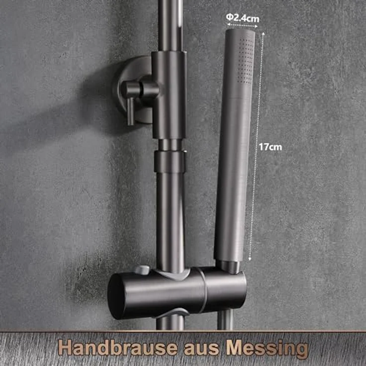Görbach Regendusche Duschsystem, Rund 20 cm, Edelstahl Duschkopf, Gunmetal Grau, verstellbare Duschstange, ohne Armatur – Bild 3