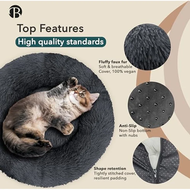 bluzelle Hundebett für kleine Hunde & Katzen, 50cm Hundekissen Rund Donut Kissen Hundekorb Plüsch, Katzenbett Flauschig Katzenkissen Waschbar rutschfest Weich, Dunkel-Grau – Bild 2