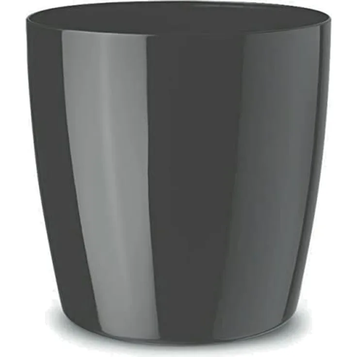 Floralo Teramo Übertopf 25cm Durchmesser x 24cm hoch anthrazit, glänzend, in den Boden eingelassene Rollen, silber, grau