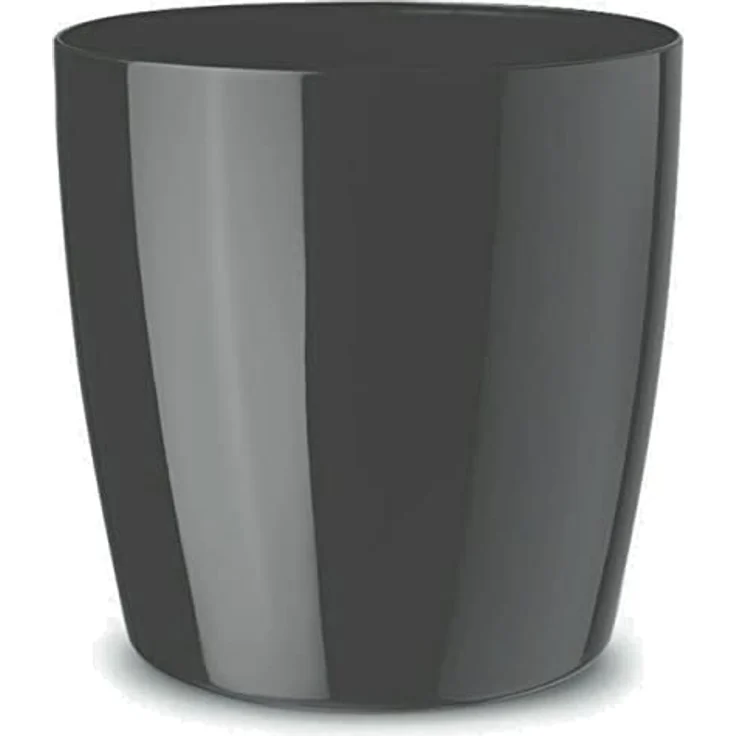 Floralo Teramo Übertopf 25cm Durchmesser x 24cm hoch anthrazit, glänzend, in den Boden eingelassene Rollen, silber, grau