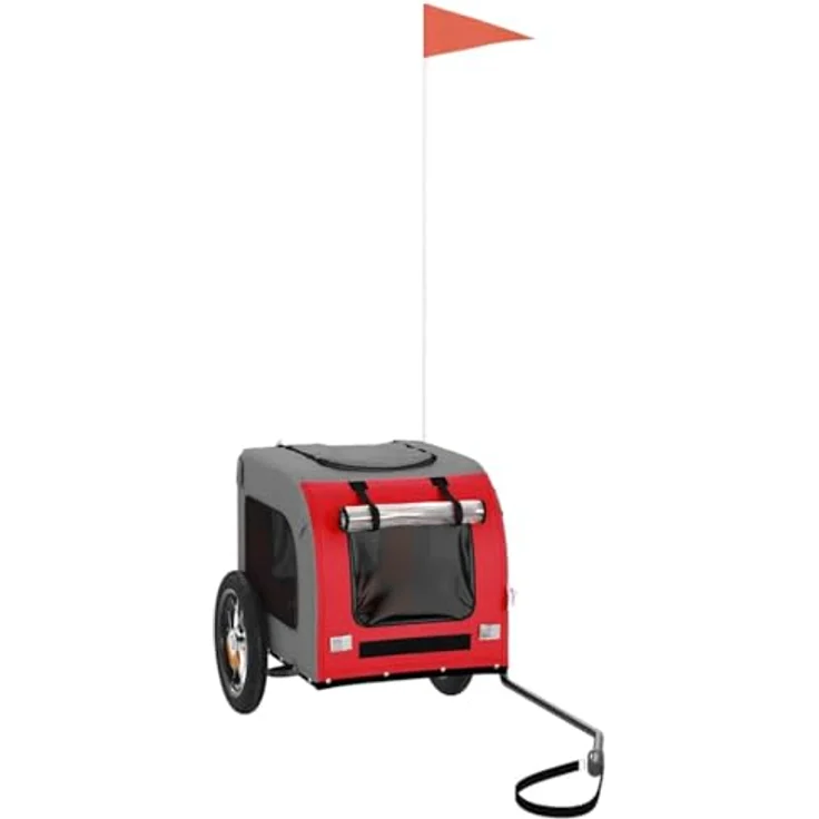 vidaXL Hunde-Transportbox Fahrradanhänger, rot und grau, Oxford-Gewebe, Eisen, 124 x 53 x 53 cm, max. Belastbarkeit 30 kg – Bild 1