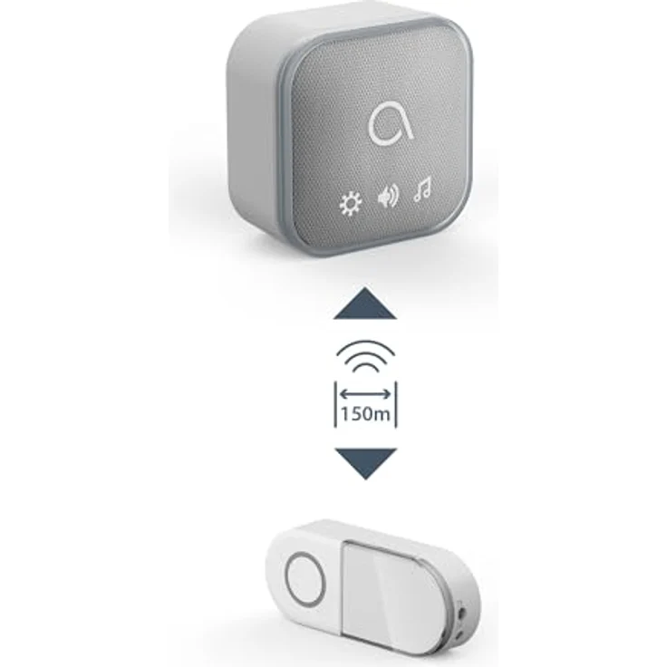 Avidsen Sona-T, Smart Home Türklingel Funkgong mit Lichtblitz, grau meliertem Textilüberzug und 150 m Reichweite – Bild 5
