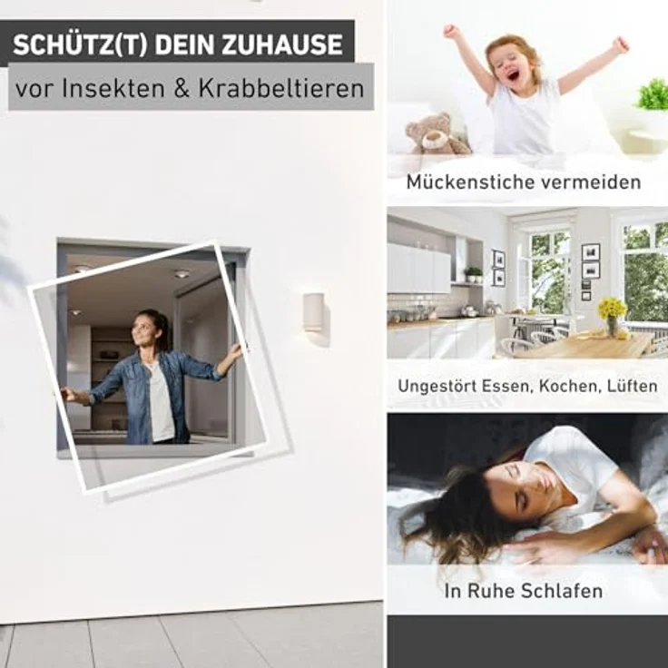 Rhino Screen Insektenschutz Spannrahmen Fliegengitter für Fenster Fenstergitter Fliegenschutz, aus Aluminium, weiß, 130 x 150 cm, 03767 – Bild 3