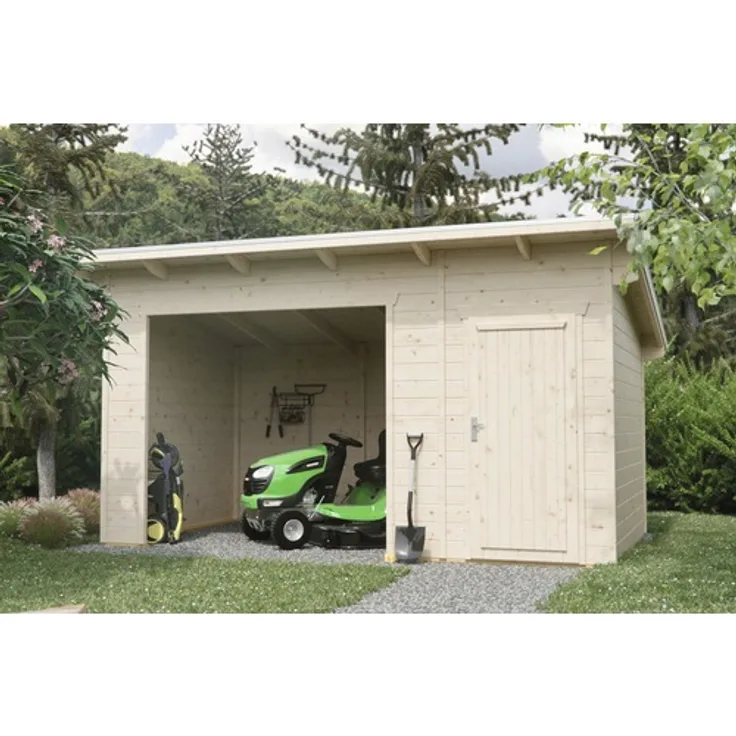 GartenHaus GmbH Unterstand SKAN HOLZ Knut mit Abstellraum 430 x 250 cm, aus massiver nordischer Fichte, naturfarben
