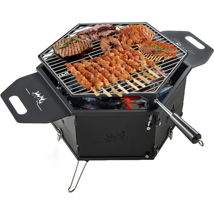 KOMFOTTEU Holzkohlegrill 2 in 1 Campinggrill, mit 360° drehbarem Grill, für 3-6 Personen, Schwarz
