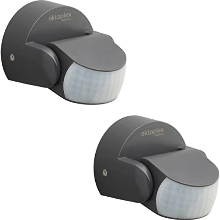 Oktaplex Bea 2er Set Bewegungsmelder Aussen IP65 schwenkbar 180° PIR-Sensor 12m Reichweite 230 V anthrazit Aufputz Bewegungssensor – Bild 1