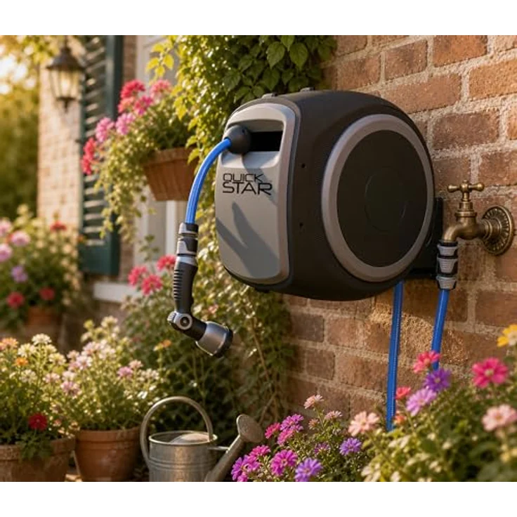 Quick Star Schlauchtrommel Pro, 40 m Wasserschlauch mit automatischer Aufrolltechnik und 180° Schwenkfunktion – Bild 2