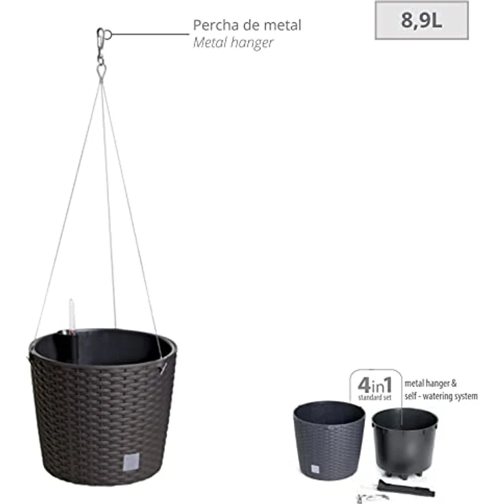 Maceta redonda con gancho 8,9 litros Rato W en color ocre oscuro con cubilete para plantar 25,6 x 25,6 x 21,9 cm – Bild 2