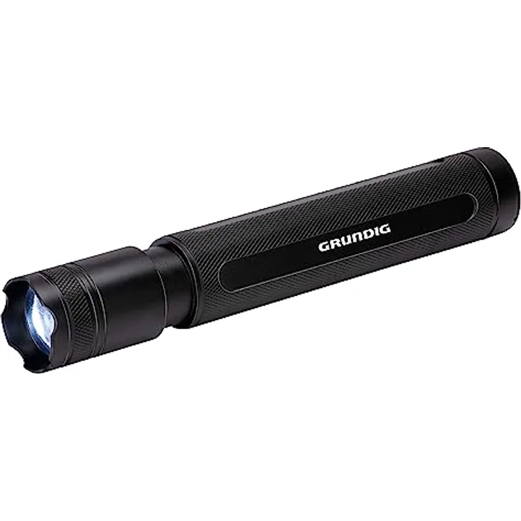GRUNDIG LED Taschenlampe 350 Lumen - 6W - 200M Reichweite - 3 Leuchtmodi: Hoch, Niedrig, Pulsierend - Schwarz/Orange