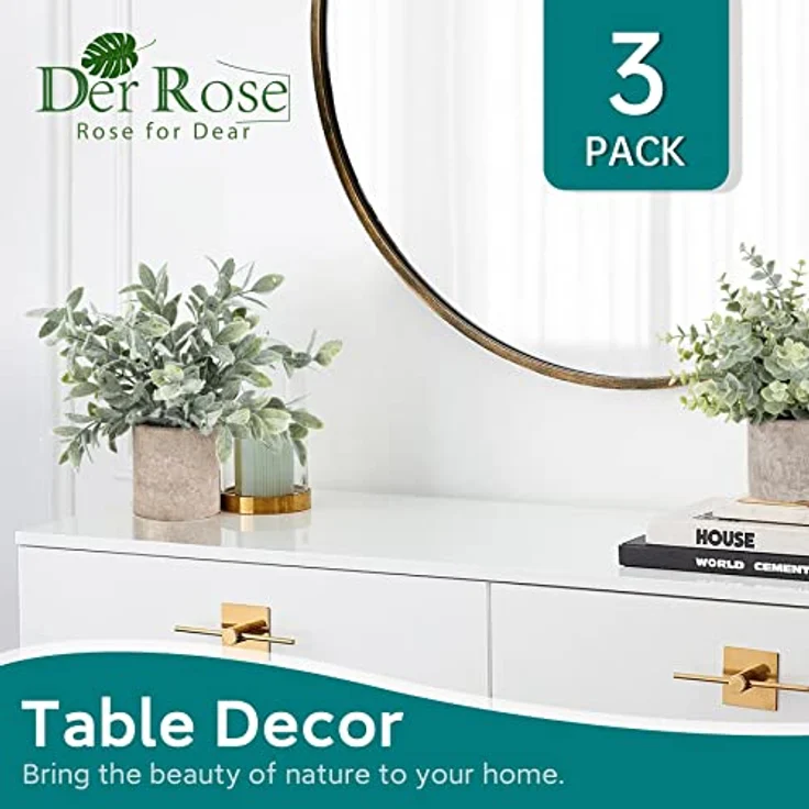 Der Rose 3 Stück Mini-Topfpflanzen, künstliche Eukalyptus-Pflanzen aus Kunststoff, für Zuhause, Büro, Schreibtisch, Bauernhaus, Raumdekoration – Bild 4