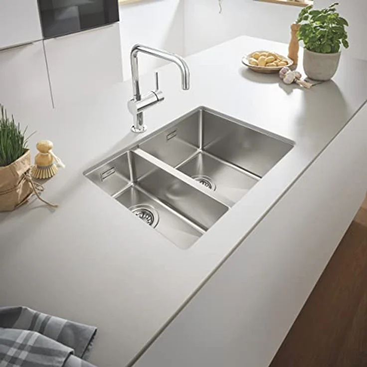 GROHE K700U | 1,5 Becken | Küchenspüle - Unterbau, Aufsatzmontage oder flächenbündiger Einbau | Inklusive Montageset, Ablaufgarnitur, Siebkorb | Edelstahl | 31576SD1 – Bild 4