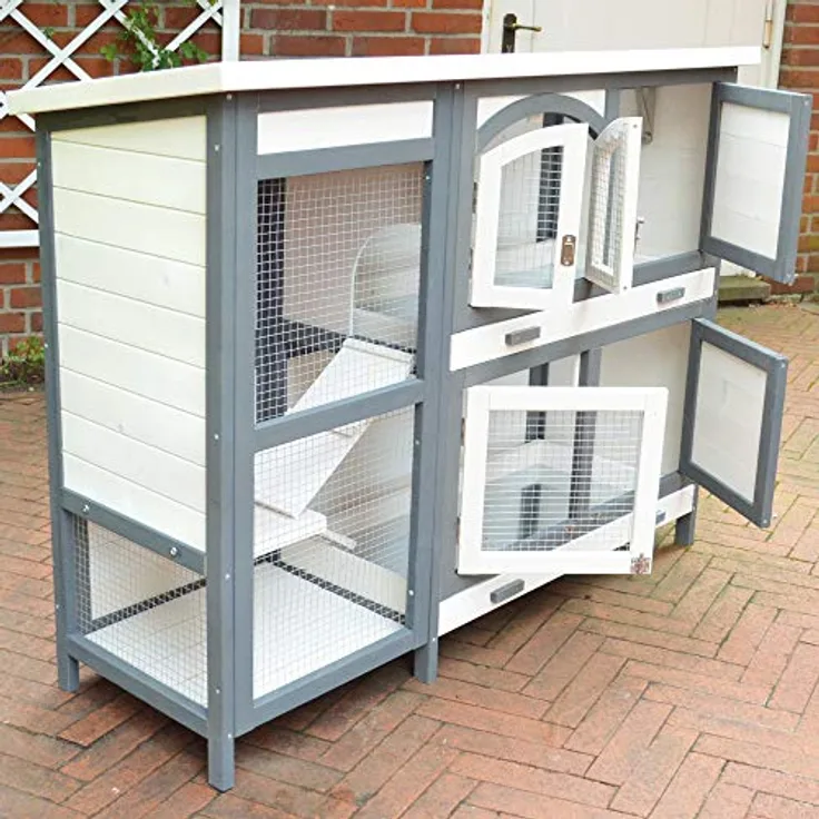 zooprinz brandneuer Hasenstall Krümmel - wetterfest und leicht zu reinigen - 2-stöckig, XXL Kotschubladen, ideal für Draußen, Holzvilla für Kleintiere, braun