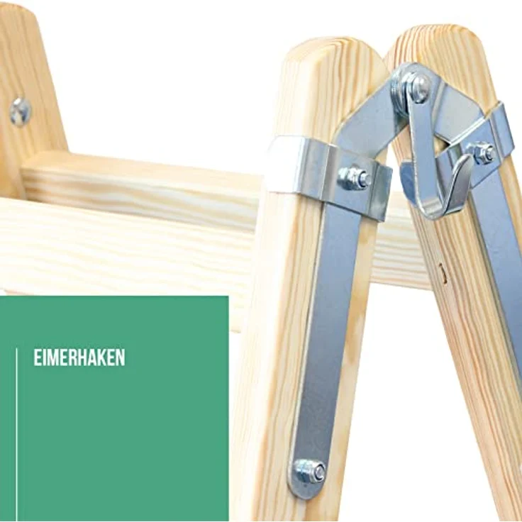 Verdone Holzleiter Standard 2x4 Stufen 150kg klappbare Malerleiter Doppelstufenleiter, astfreies Massivholz, imprägniert, Eimerhaken, 124 cm - blau – Bild 3