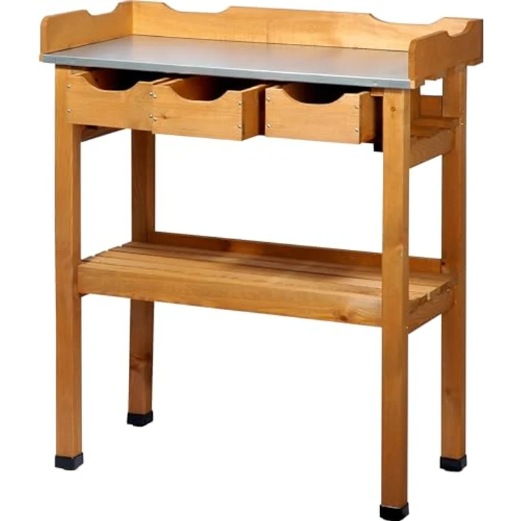 dobar 29030e Praktischer Pflanztisch mit 3 Schubladen und 2 Ablageflächen aus imprägniertem Kiefernholz, 80 x 40 x 90 cm – Bild 2