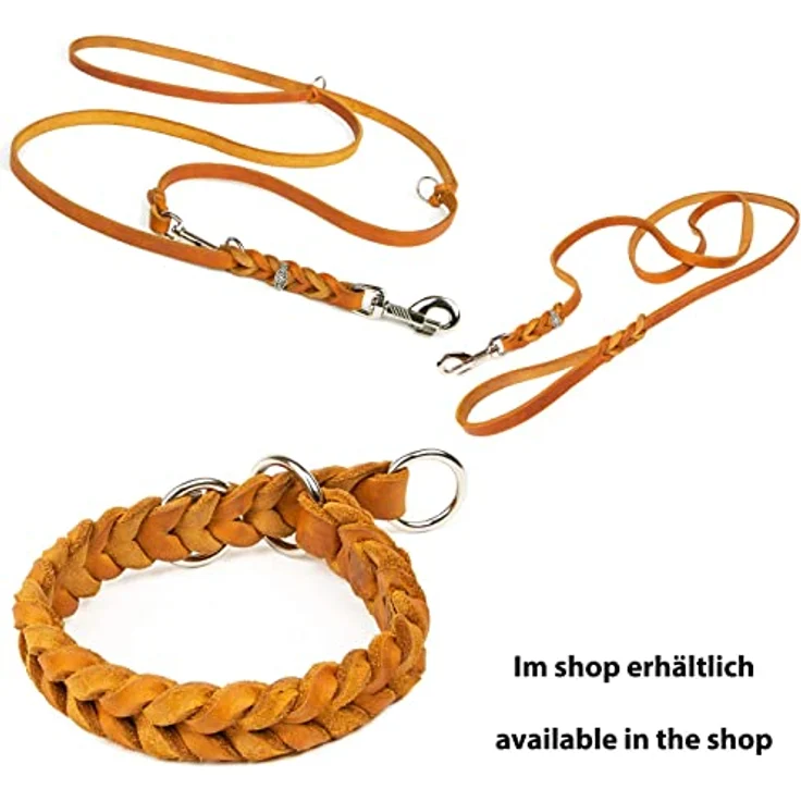 CopcoPet - Fettlederhalsband, Würger geflochten mit verchromten Zugstopp-Ring, Cognac 25-30 cm x 15 mm – Bild 5