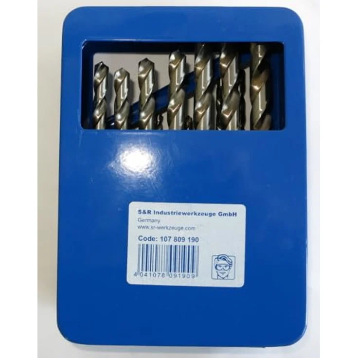S&R Bohrer Metall HSS Stahl geschliffen Eisen 1-10 mm 118° Set 19-teilig GM Serie DIN 338 Metallbox Industriequalität – Bild 3