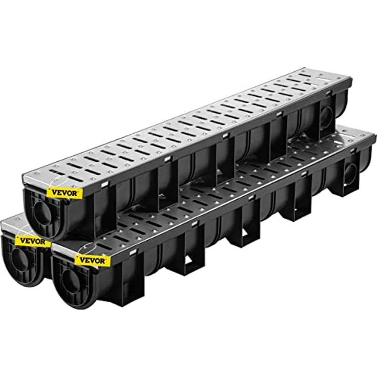 VEVOR Entwässerungsrinne-Set, 3er-Pack, Edelstahl-Grabenentwässerungssystem 15 x 13 x 100 cm, mit Endkappen und Steckverbindung für Gartenablauf, Auffahrt, Pool und Gehweg – Bild 1