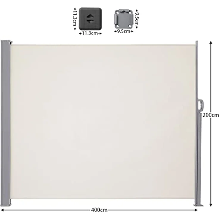 LARMNEE Seitenmarkise, ausziehbar 200 x 400 cm, rostbeständig, Wind- und Sonnenschutz, blickdicht, beige, für Balkon und Terrasse – Bild 2
