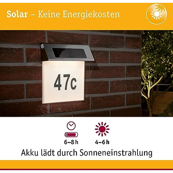 Paulmann Special Solar Hausnummernleuchte IP44 LED 1x0,2W Edelst.-Weiß Edelstahl-Acryl – Bild 2