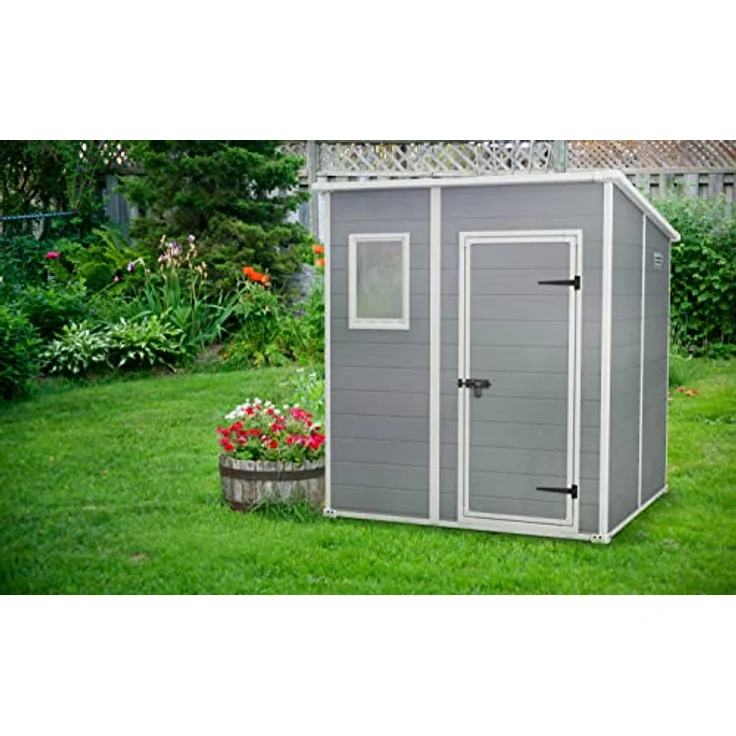 Keter Manor Pent 6x6 Gartenhaus, Außenmaße: 183cm x 185cm x 200cm, Innenmaße: 168cm x 168cm x 194cm, wetterfest, grau, Gerätehaus aus Kunststoff – Bild 3