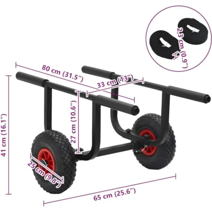 vidaXL SUP-Transportwagen Kajak-Trolley, Aluminium, 90 kg Tragfähigkeit, schwarz/silbern, mit Schaumstoffpolsterung und verstellbarer Breite – Bild 3
