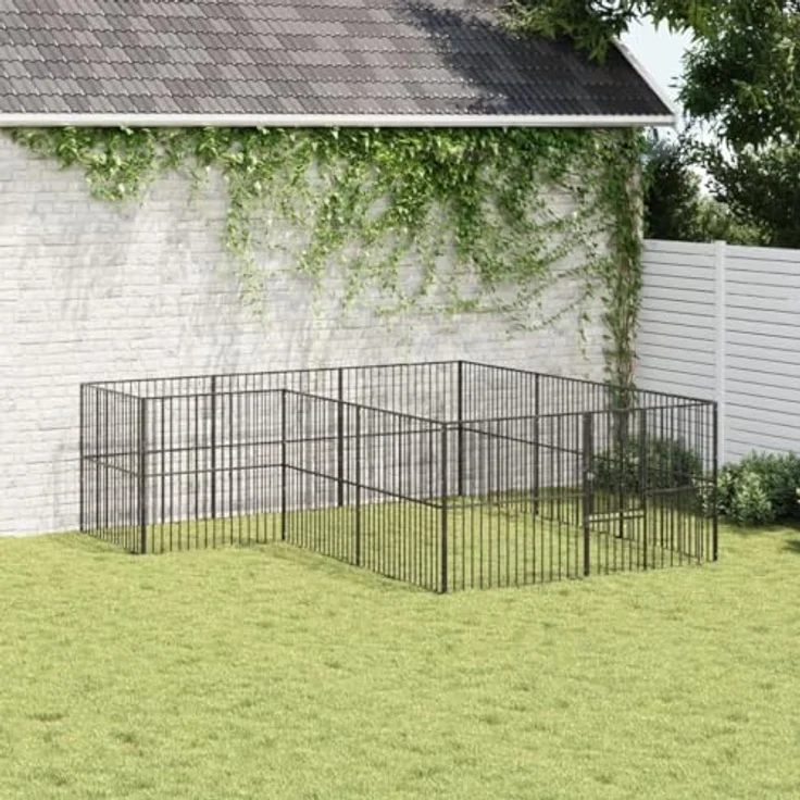 vidaXL Hundelaufstall 12-TLG., Welpenlaufstall mit Tür, Tierlaufstall für Hunde Kaninchen Enten, Hundeauslauf, Schwarz Verzinkter Stahl – Bild 3