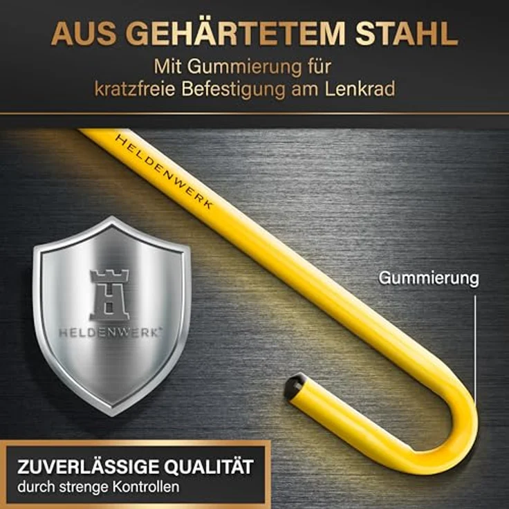 Heldenwerk Lenkradkralle Diebstahlsicherung Lenkradsperre Auto universal gelb 	Maße: 63x12x5cm	Farbe: gelb	Material: gehärteter Stahl – Bild 2