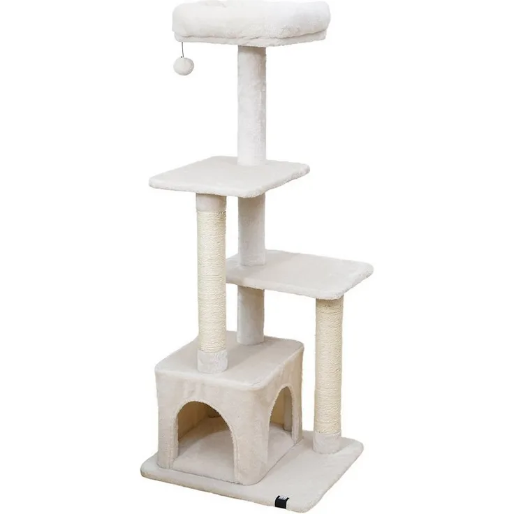 EBI Kratzbaum Oklahoma, creme, mit Haus, zwei Sisal-Kratzstämmen und Spielball