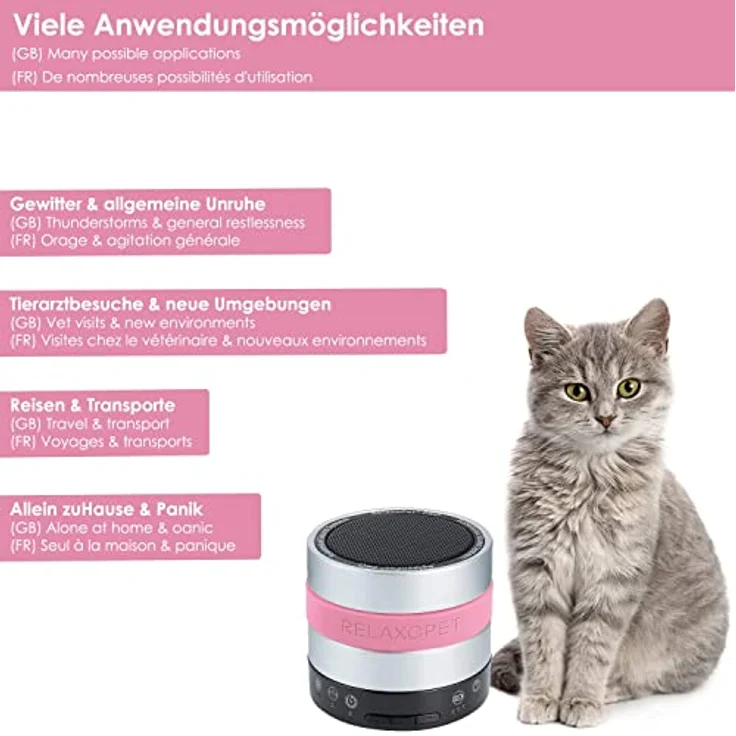 RelaxoPet Pro, Tierentspannungs-Trainer, Beruhigung für Katzen, hochfrequente Klangwelten zur Entspannung, TÜV Zertifiziert, Bekannt aus 'Die Höhle der Löwen', rosa - Preisvergleich – Bild 5