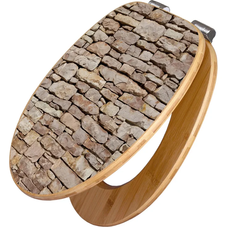 Banjado Bambus WC Sitz, Toilettendeckel mit Absenkautomatik und Stadtmauer-Motiv, 45,8x37,5cm