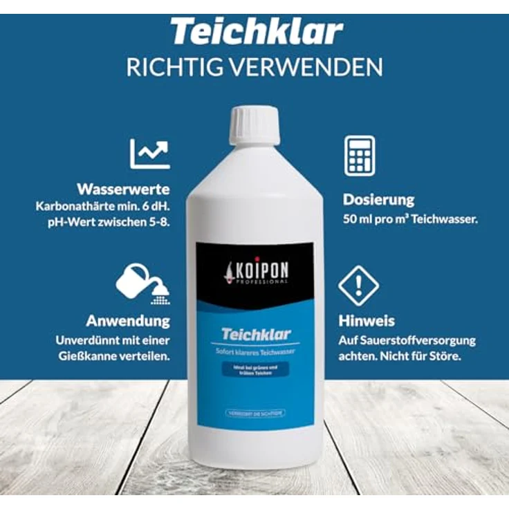 KOIPON Teichklar 0,5 L, Teichwasseraufbereiter mit Phosphatbinder zur Reduktion von pH- und KH-Wert für klares Wasser in Fischteichen – Bild 2