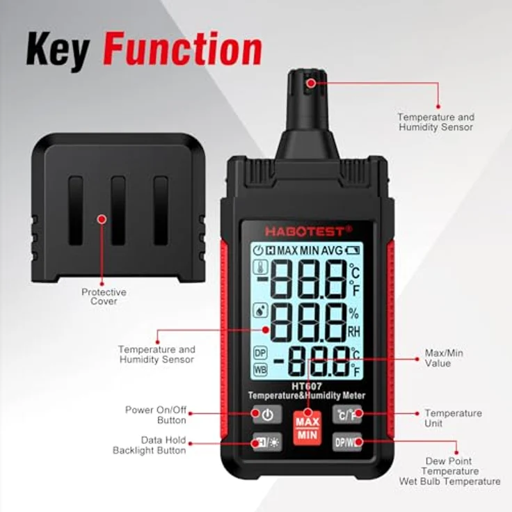 Habotest HT607, Multimeter für Temperatur- und Feuchtigkeitsmessung mit LCD-Display und Hintergrundbeleuchtung – Bild 3