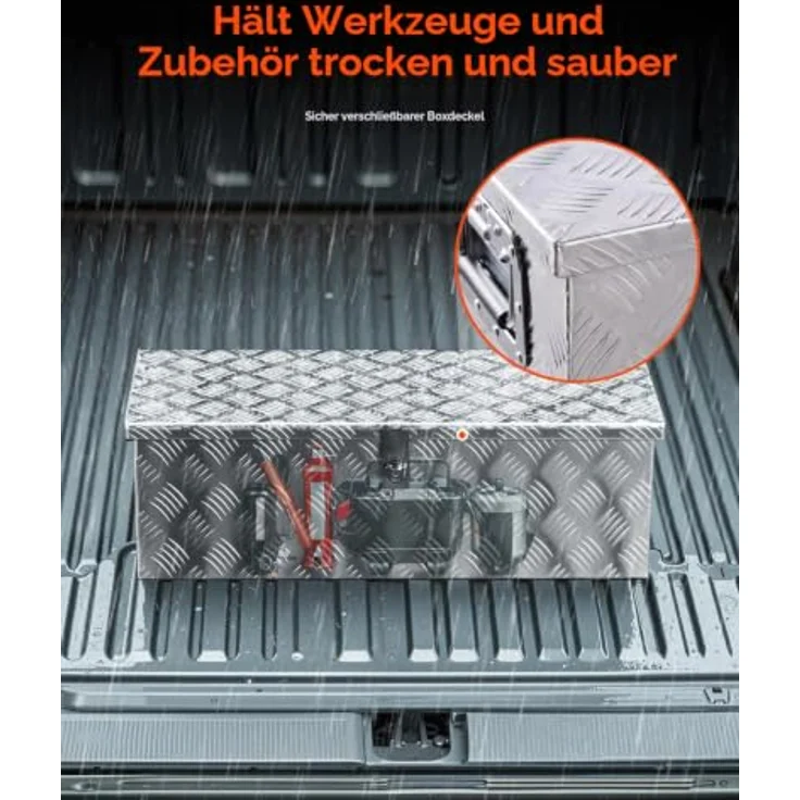VEVOR Aluminium Werkzeugkasten für Ladefläche, wasserdicht, mit seitlichem Griff und Schlossschlüsseln, 762 x 330,2 x 243,84 mm, Silber – Bild 5